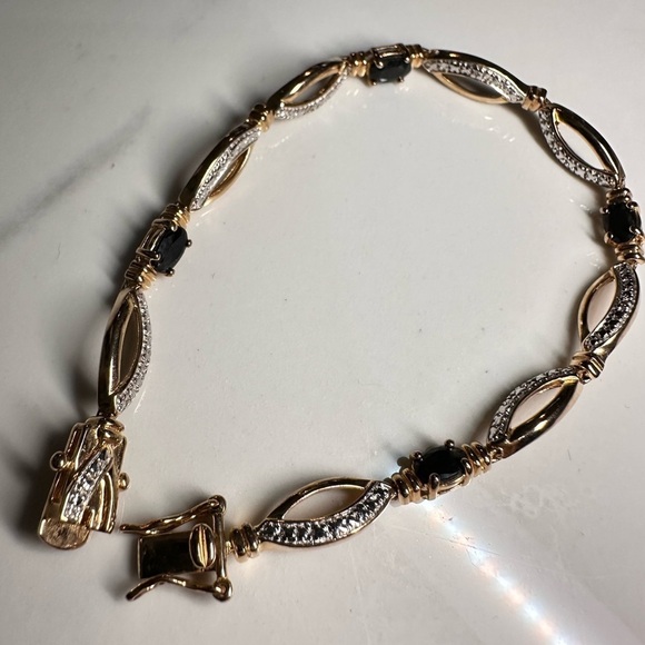 DL Gold Over Sterling Silver & Genuine Tested Sapphire Bracelet 7.25’ EUC 4115 B - Picture 11 of 15
